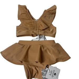 NWT Kate Quinn Infant Tan Ruffle Skirt Bottom Two-Piece Swimsuit Size 0-3 Months